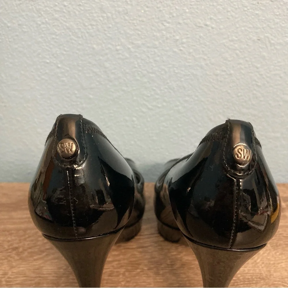 Stuart Weitzman Peep Toe Pump Heels - Black -  7M - Picture 6 of 10